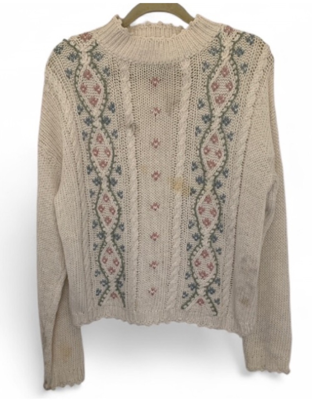 Vintage Nuggest Cream Hand Knit Floral Front Sweater